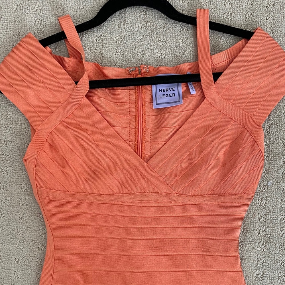 Coral Herve Leger Bandage Mini Dress - Small